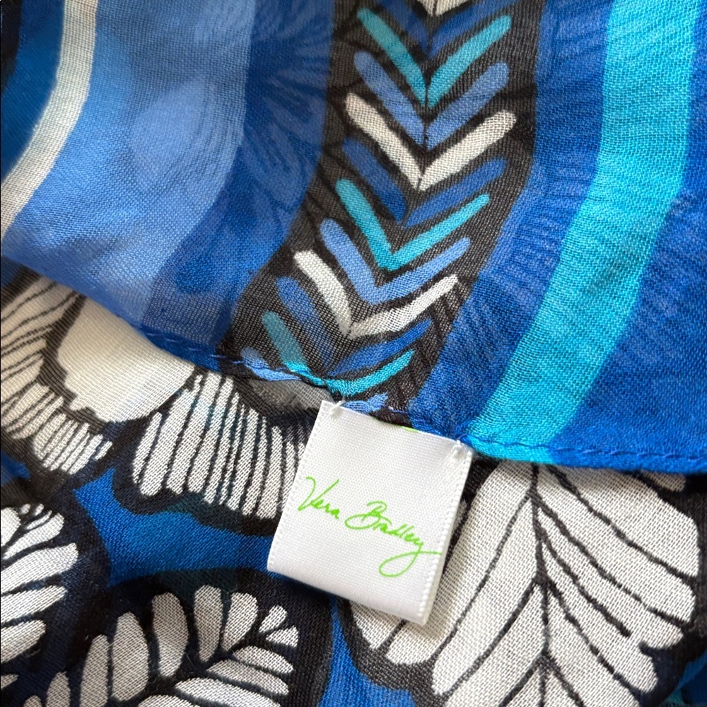 VERA BRADLEY Cotton Floral Fringe Scarf Blue Bayou